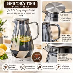 Bộ Bình + 6 Ly Thuỷ Tinh Có Quai Dáng Kim Màu Hổ Phách Có Tặng Kèm Khay - Bộ Bình Cốc Borosilicate Siêu Nhẹ Chịu Nhiệt 7