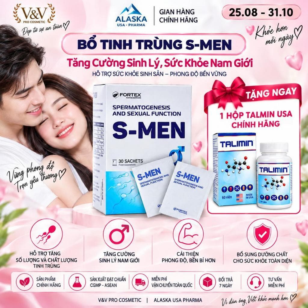 Bổ Tinh Trùng S-Men - Hỗ Trợ Cải Thiện Sức Khỏe Nam Giới, Tăng Testosterone,Sức Bền & Giảm Mệt Mỏi