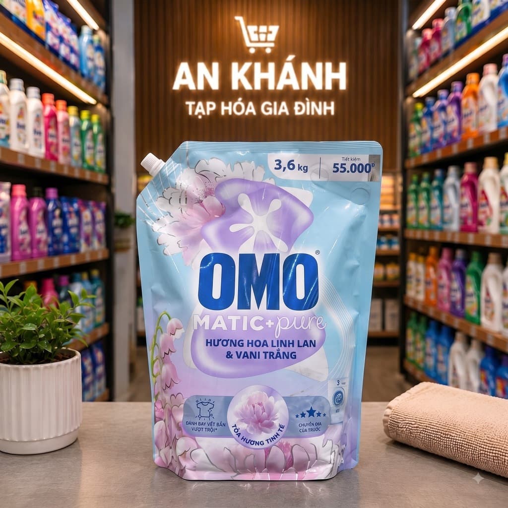 Nước Giặt OMO Cửa Trước 3.6kg Hương Linh Lan & Vani Trắng