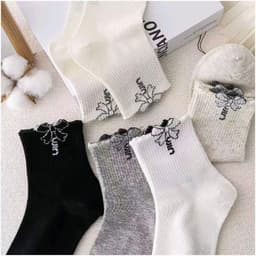 Combo 10 Đôi Vớ Nữ Cổ Cao Cotton Dệt Kim Phối Nơ Gấu Ren - Tất Cổ Dài Thu Đông Hàn Quốc Co Giãn Giữ Ấm Dễ Thương 3