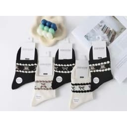 Combo 10 Đôi Vớ Nữ Cổ Cao Cotton Dệt Kim Phối Nơ Gấu Ren - Tất Cổ Dài Thu Đông Hàn Quốc Co Giãn Giữ Ấm Dễ Thương 9