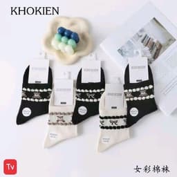 Combo 10 Đôi Vớ Nữ Cổ Cao Cotton Dệt Kim Phối Nơ Gấu Ren - Tất Cổ Dài Thu Đông Hàn Quốc Co Giãn Giữ Ấm Dễ Thương 4