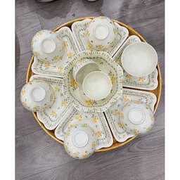 Bộ bát đĩa hoa mặt trời 45cm thương hiệu gochy họa thiết hoa mai vàng, gốm sứ Bát Tràng cao cấp 6