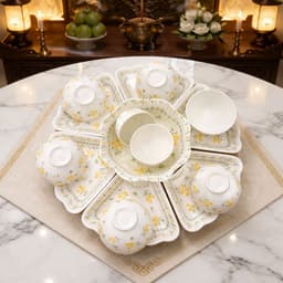Bộ bát đĩa hoa mặt trời 45cm thương hiệu gochy họa thiết hoa mai vàng, gốm sứ Bát Tràng cao cấp 5