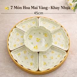Bộ bát đĩa hoa mặt trời 45cm thương hiệu gochy họa thiết hoa mai vàng, gốm sứ Bát Tràng cao cấp 8