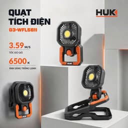 Quạt Để Bàn, Quạt Kẹp Tích Điện HUKAN G3-WFL5611, 3 Tốc Độ Gió 3 Cấp Đèn Sáng Mát Siêu Êm Ái 3