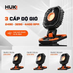 Quạt Để Bàn, Quạt Kẹp Tích Điện HUKAN G3-WFL5611, 3 Tốc Độ Gió 3 Cấp Đèn Sáng Mát Siêu Êm Ái 6