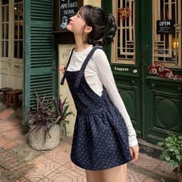 (Tặng kèm áo) Set yếm Dạ nữ NANCY Hoa Nhí form váy xoè Tiểu Thư Bun222 4