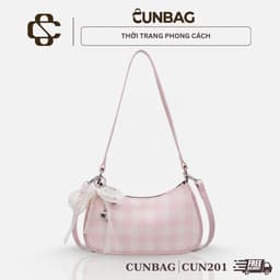 Túi xách nữ đeo chéo kẻ caro kèm charm nơ  tym ngọc dễ thương CUN201 1