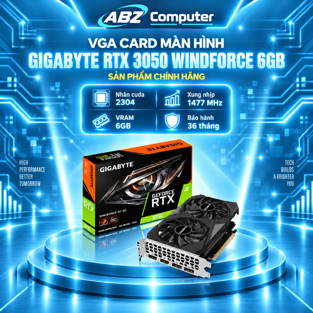 Card Màn Hình Gigabyte RTX 3050 Windforce 6GB OC V2-NEW - Bảo hành 36 tháng FULL VA