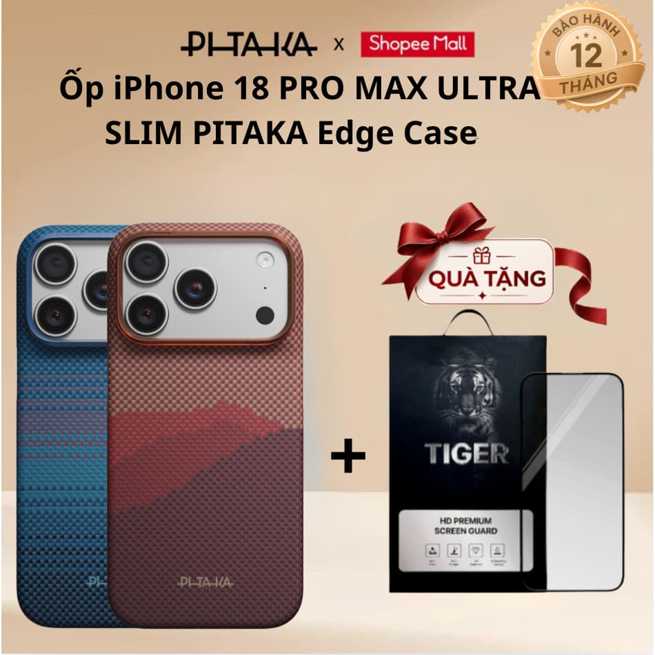 [iPhone 18 Pro Max] Ốp lưng PITAKA Edge Case (with PitaTap) bảo vệ chống sốc tích hợp sạc không dây.