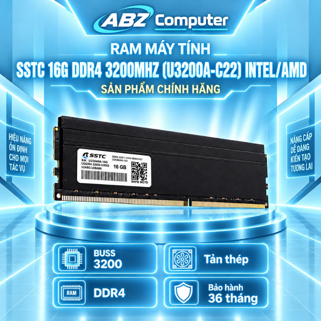 RAM MÁY TÍNH SSTC 16G DDR4 3200MHz (U3200A-C22) (Intel+AMD) NEW | Chính Hãng | Bảo Hành 3 Năm