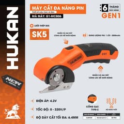 Máy Cắt Vải, Bìa Đa Năng Pin HUKAN G1-MCB06, Độ Dày Cắt 6.4mm, Lưỡi SK5 Không Gỉ, Không Chổi Than 2