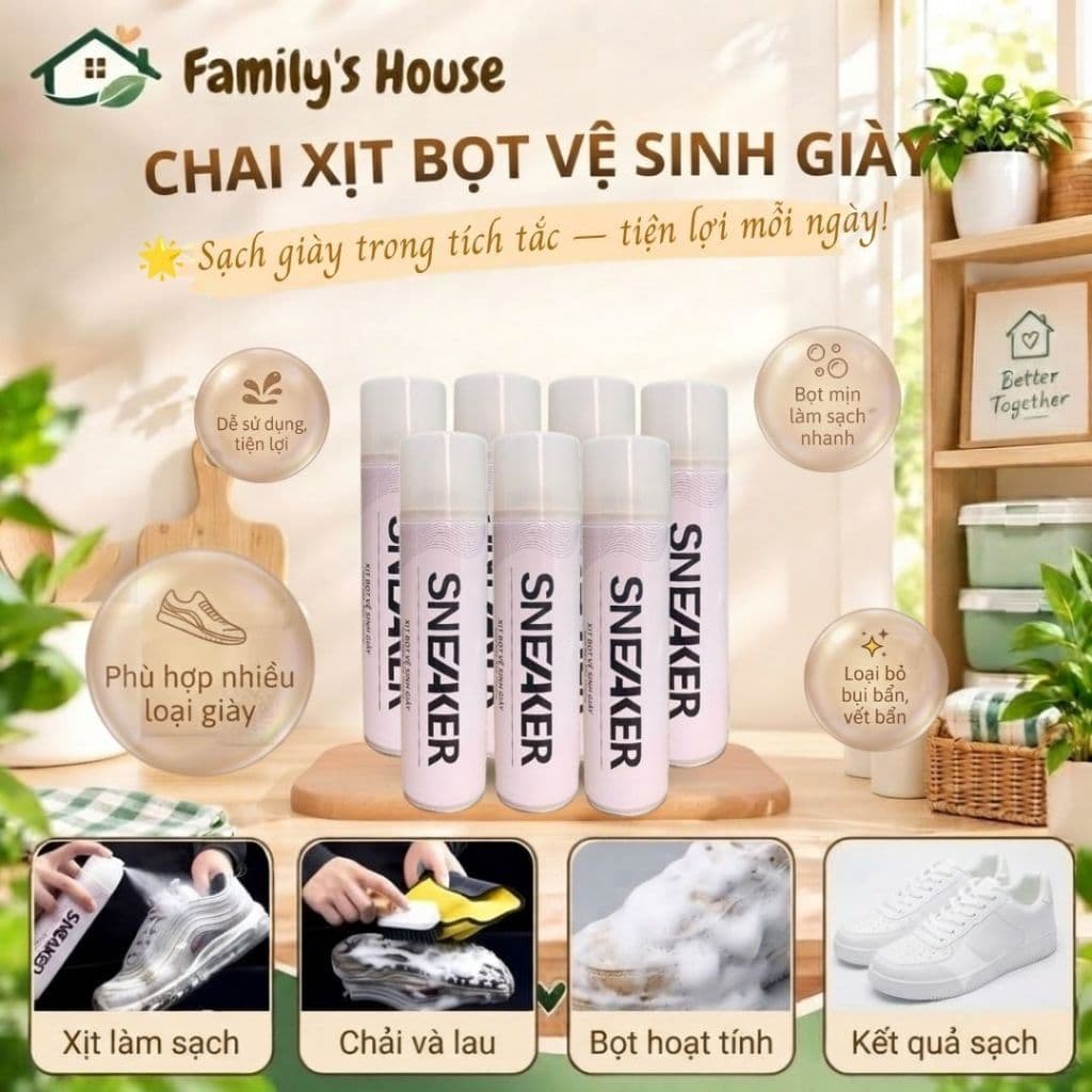 [Family's house] Chai xịt vệ sinh giày Sneaker Geto, Xịt vệ sinh giày xịt làm sạch giày dạng bọt