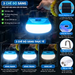 Đèn LED Năng Lượng Mặt Trời 200W – Đèn Treo Dã Ngoại 3 Chế Độ Sáng, Sạc USB Type-C, Có Nam Châm 4