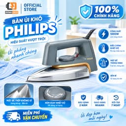 Bàn Là Khô Philips HD1172 1100W, Bàn ủi Mặt Đế Hợp Kim Nhôm Rãnh Cúc An Toàn Chính Hãng 1