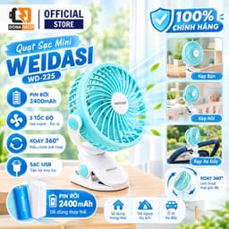 Quạt Sạc Mini WEIDASI WD-225 2400mAh pin rời, Quạt Kẹp Bàn, Kẹp Nôi, Xe Đẩy, Xoay 360°, Sạc USB Tiện Lợi 1