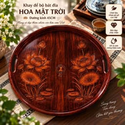 Khay Nhựa Vân Gỗ Đựng Bát Đĩa Hoa Mặt Trời, Mâm Đựng Mâm Cơm Cúng Gia Tiên Có Tay Cầm Tiện Lợi 6
