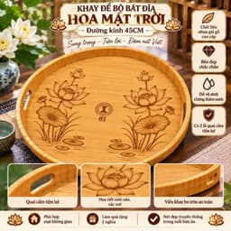 Khay Nhựa Vân Gỗ Đựng Bát Đĩa Hoa Mặt Trời, Mâm Đựng Mâm Cơm Cúng Gia Tiên Có Tay Cầm Tiện Lợi 2