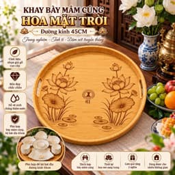 Khay Nhựa Vân Gỗ Đựng Bát Đĩa Hoa Mặt Trời, Mâm Đựng Mâm Cơm Cúng Gia Tiên Có Tay Cầm Tiện Lợi 1