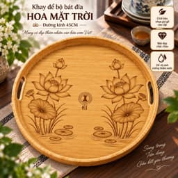 Khay Nhựa Vân Gỗ Đựng Bát Đĩa Hoa Mặt Trời, Mâm Đựng Mâm Cơm Cúng Gia Tiên Có Tay Cầm Tiện Lợi 4