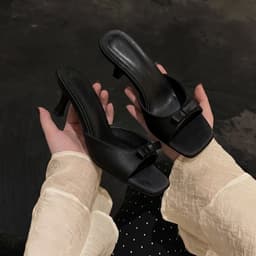 Dép Cao Gót Nữ 7cm Quai Nơ Satin Mũi Vuông Sang Trọng Thời Trang Phong Cách Thanh Lịch - CG173 2