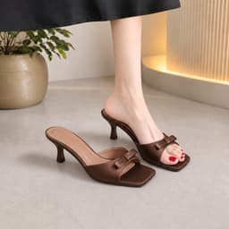 Dép Cao Gót Nữ 7cm Quai Nơ Satin Mũi Vuông Sang Trọng Thời Trang Phong Cách Thanh Lịch - CG173 3