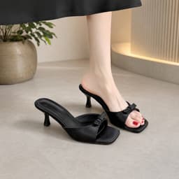 Dép Cao Gót Nữ 7cm Quai Nơ Satin Mũi Vuông Sang Trọng Thời Trang Phong Cách Thanh Lịch - CG173 6
