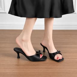 Dép Cao Gót Nữ 7cm Quai Nơ Satin Mũi Vuông Sang Trọng Thời Trang Phong Cách Thanh Lịch - CG173 7