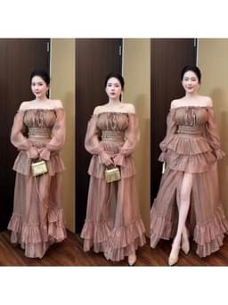 Set maxi đi biển áo trễ vai tơ nến kèm chân váy xẻ tà xoè chuẩn đẹp 7