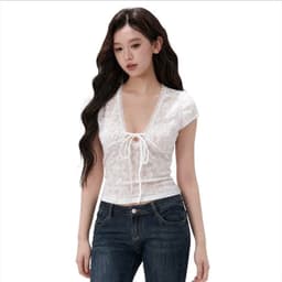 Áo kiểu nữ ren hoa mai LYNLUX cao cấp, áo croptop cổ V thắt nơ ngực quyến rũ co dãn thoáng mát 6