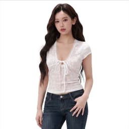 Áo kiểu nữ ren hoa mai LYNLUX cao cấp, áo croptop cổ V thắt nơ ngực quyến rũ co dãn thoáng mát 8