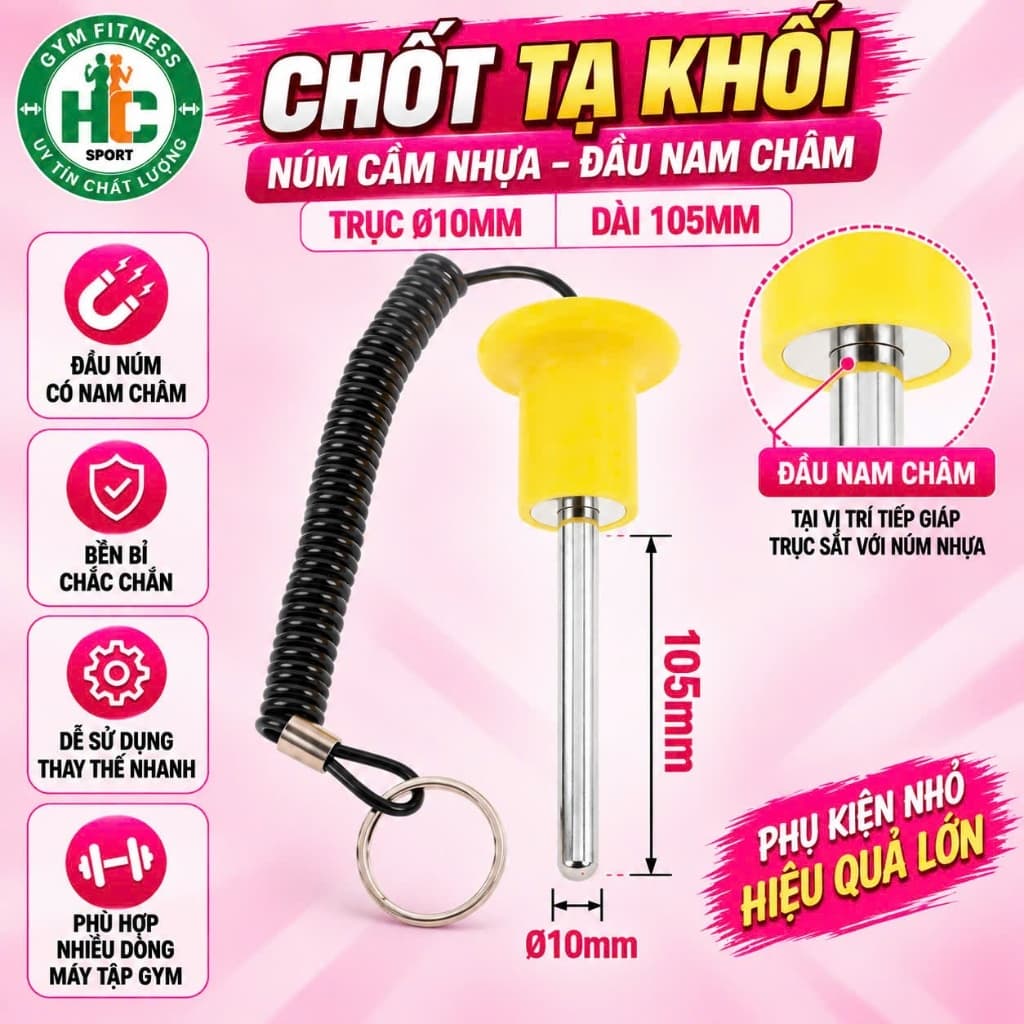 Chốt tạ khối máy gym ( Vỏ Bọc Nhựa Màu Vàng)