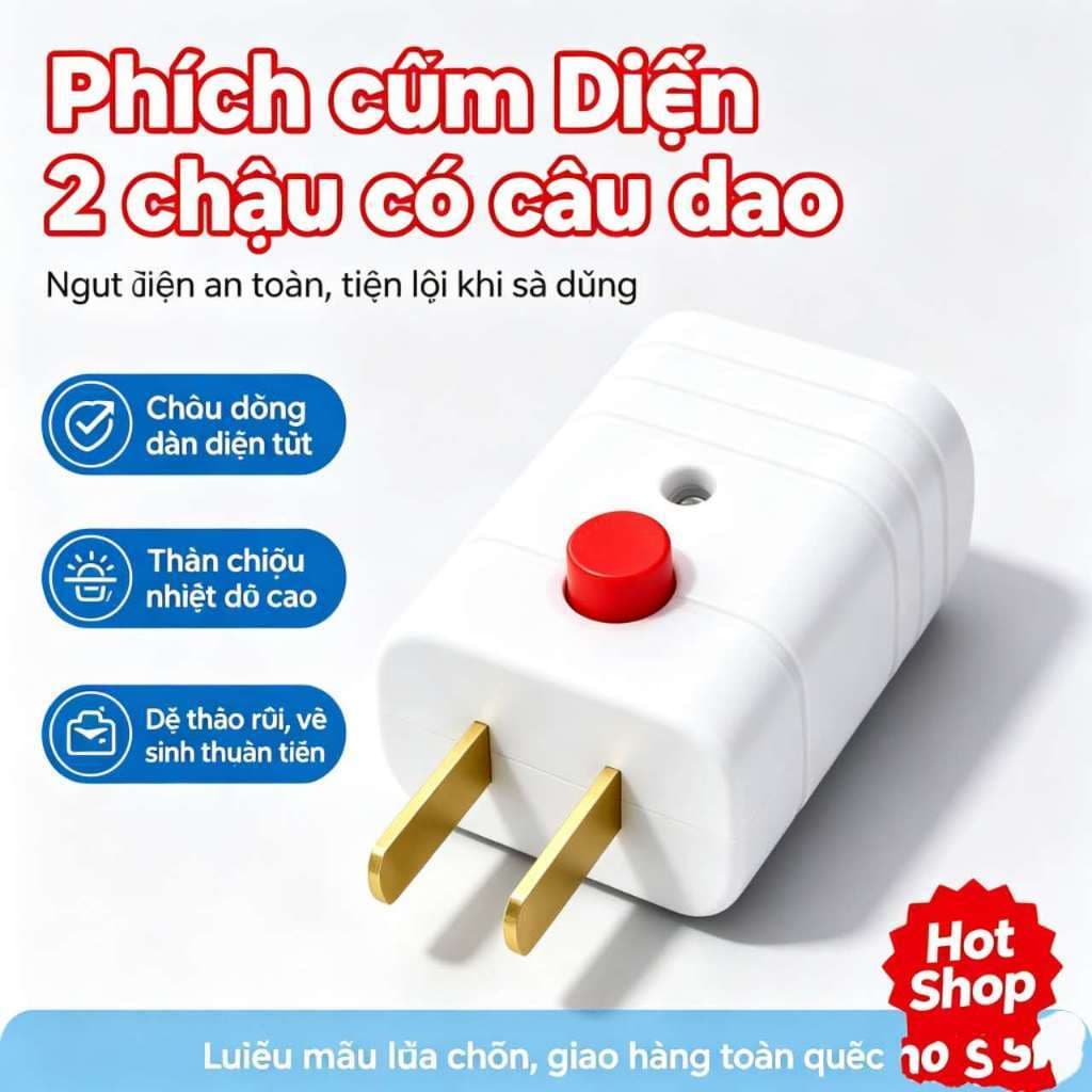 Phích Cắm Điện Có Công Tắc - Hạn Chế Tia Lửa Điện 10A 250VCC