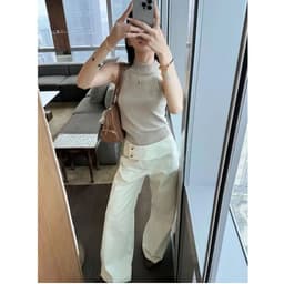 Quần Dài Kaki Nữ Ống Loe Phối Cạp Bản Lớn Cúc Cài Trendy, Quần Suông Tôn Dáng ĐK Fashion 2