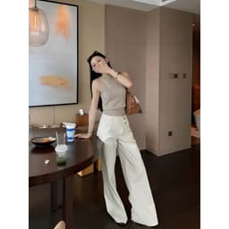 Quần Dài Kaki Nữ Ống Loe Phối Cạp Bản Lớn Cúc Cài Trendy, Quần Suông Tôn Dáng ĐK Fashion 4