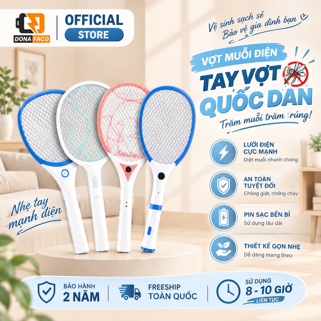 Vợt bắt muỗi Rạng Đông- Hàng chính hãng - Pin siêu bền - Thiết kế nhỏ gọn, tiện lợi (Model: VBM RD.03/ VBM RD.05)