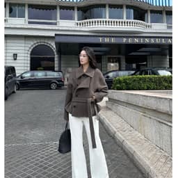 (Dmina)  Áo Khoác Dạ Nữ Vạt Chéo Cổ Bẻ Dáng Ngắn Kèm Đai Thời Trang Hàn Quốc Giữ Ấm Tốt Thu Đông 2