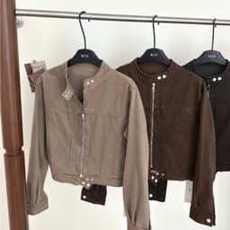 Áo Khoác Nữ Cổ Tàu Khoá Kéo PHƯƠNG JEAN Form Lửng Cá Tính #8900 #8902 #8801 Màu Nâu Choco, Be Trà Sữa, Xanh Than 6