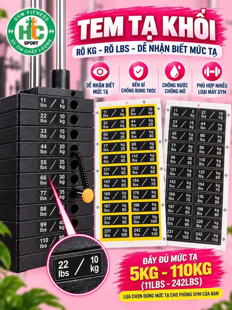 Tem dán tạ khối impulse,mbh,máy tập gym!