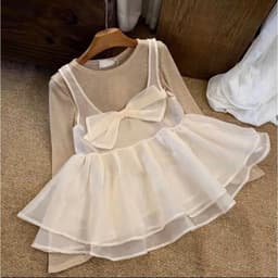Set Áo Thun Giấy Dài Tay Phối Áo Babydoll Tơ Nơ Lớn Thu Đông 6