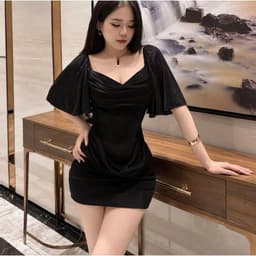 (Bigsize S-3XL) Đầm Body Nữ Dáng Ôm Cổ Vuông Nhún Eo Tay Loa Sang Chảnh Dự Tiệc 3