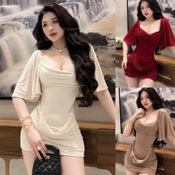 (Bigsize S-3XL) Đầm Body Nữ Dáng Ôm Cổ Vuông Nhún Eo Tay Loa Sang Chảnh Dự Tiệc 1