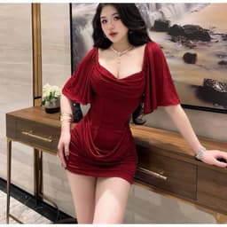 (Bigsize S-3XL) Đầm Body Nữ Dáng Ôm Cổ Vuông Nhún Eo Tay Loa Sang Chảnh Dự Tiệc 2