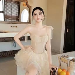 Đầm 2 Dây Chấm Bi Dáng Ngắn Xoè Tầng Dự Tiệc Sang Chảnh 4