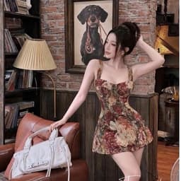 (Hàng 2 Lớp) Đầm Nữ 2 Dây Hoa Vintage Dáng Chữ A Ôm Eo Tôn Dáng, Đầm Ngắn Cổ Vuông Thời Trang Nữ 5