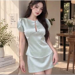 Set Áo Peplum Lụa Tay Phồng Phối Chân Váy Ngắn Tiểu Thư Sang Chảnh Dự Tiệc Noel Tết 2026 8