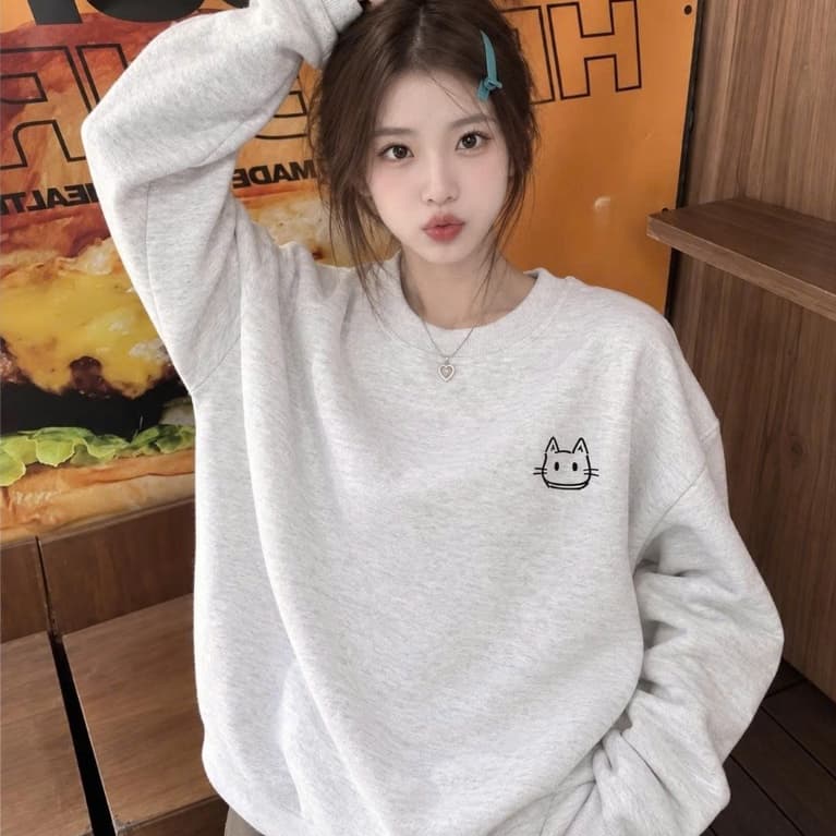 Áo Sweater Nam Nữ Dài Tay In Hình Mèo Dễ Thương Chất Liệu Nỉ Bông Dày Dặn,Mềm Mịn