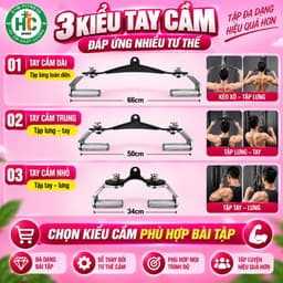 Bộ đòn tay kéo cáp Gym đa năng , Tay cầm xoay 360 độ có tại HC Sport 3