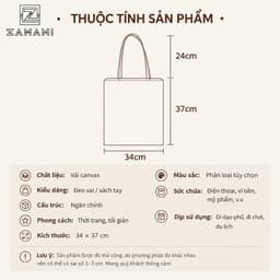 Túi Vải Canvas Đeo Vai Tote ZAMANI B0074 In Hình Hoạt Hình Dễ Thương Đi Học Đi Chơi Phong Cách Hàn Quốc 2